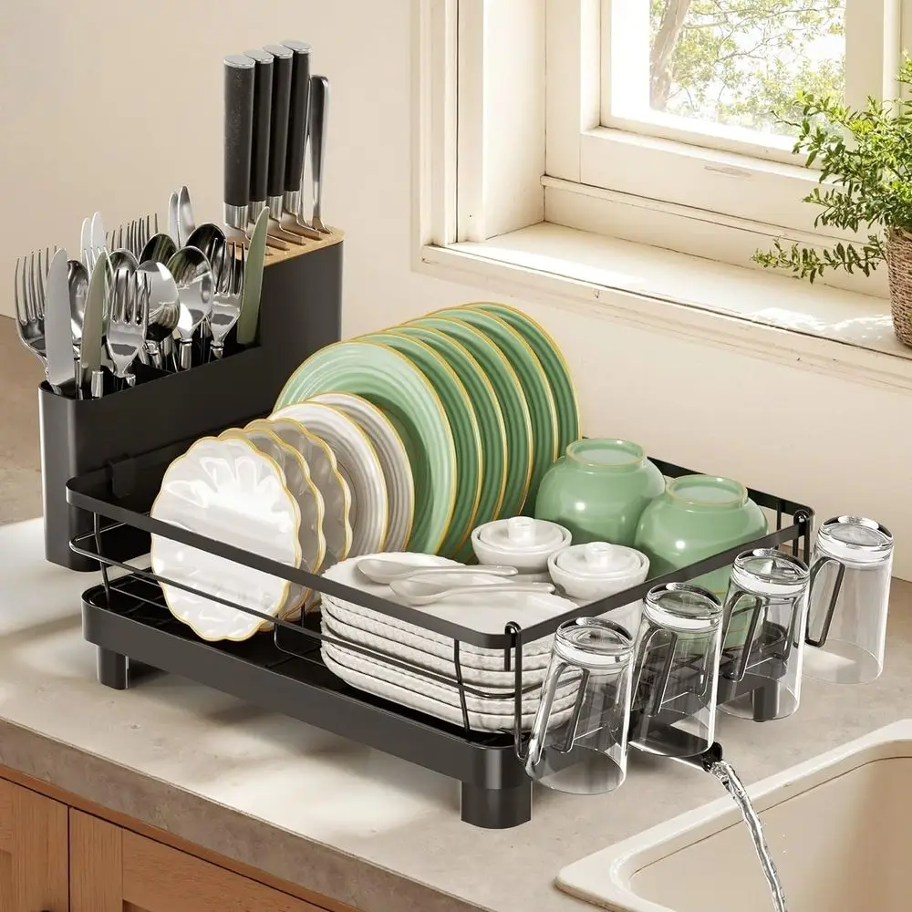 

Dish Drying Rack, StainlSteel Dish Rack with Drainboard or Kitchen Counter and Sink, Large acity Dish Drainer, Detachable 2-in-1