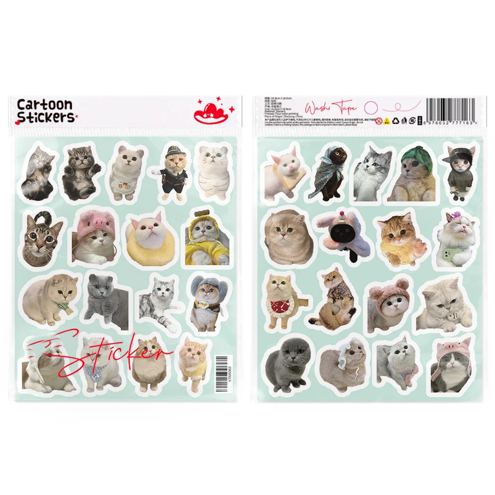 103 pieces realistic cat stickers for Instagram - cute cats, animals, adorable pets - decorative stickers for journaling and dec