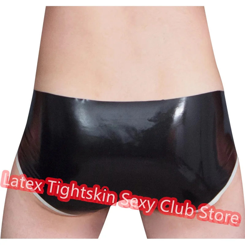 

Men Latex Panties Boxer Black with White Sexy Fetish Shorts Handmade Underwear Club Wear for Men Cosplay Costumes