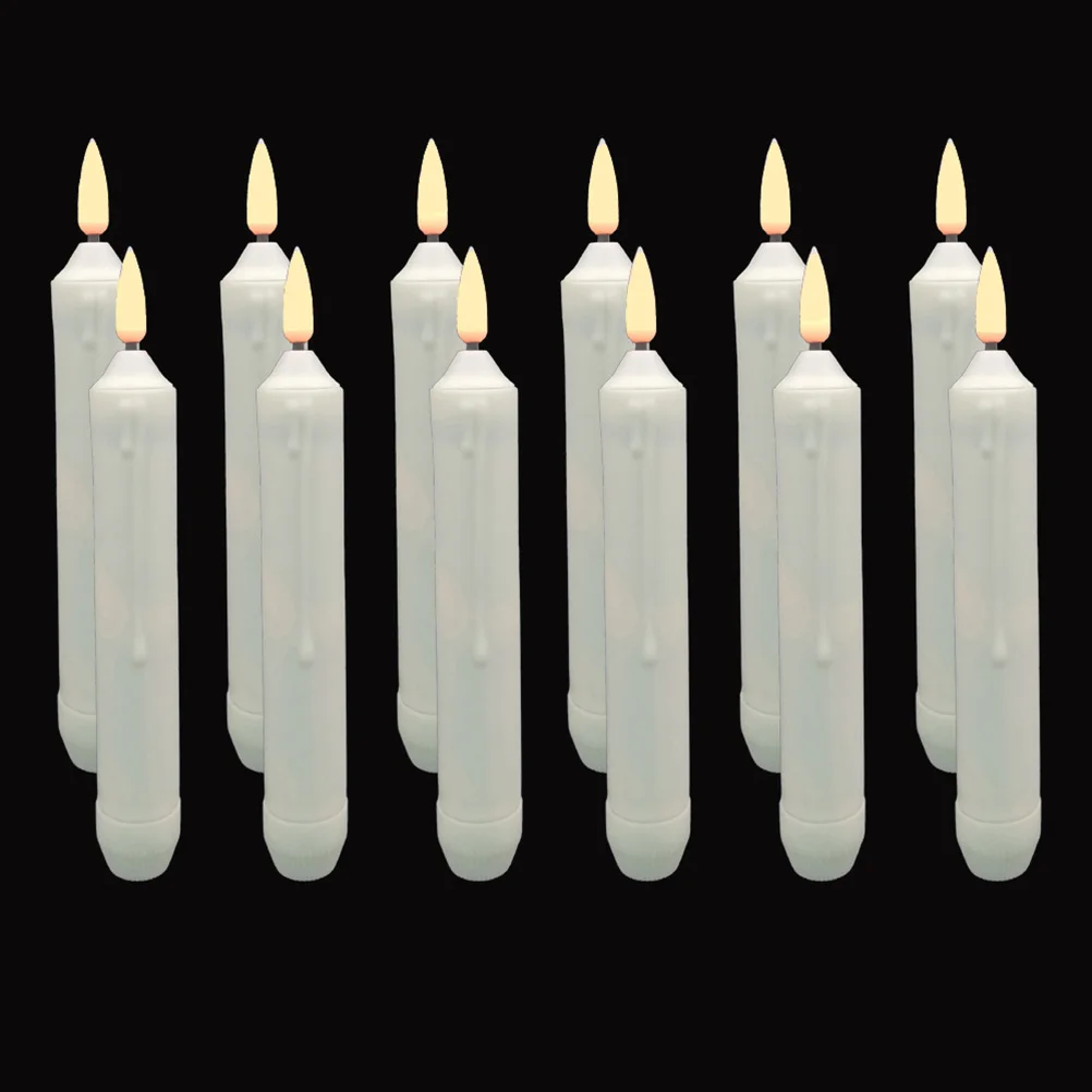 12 Pcs Tapered Candles Electronic Light Decorative Operated Lights Flashing Flameless Candlesticks LED White