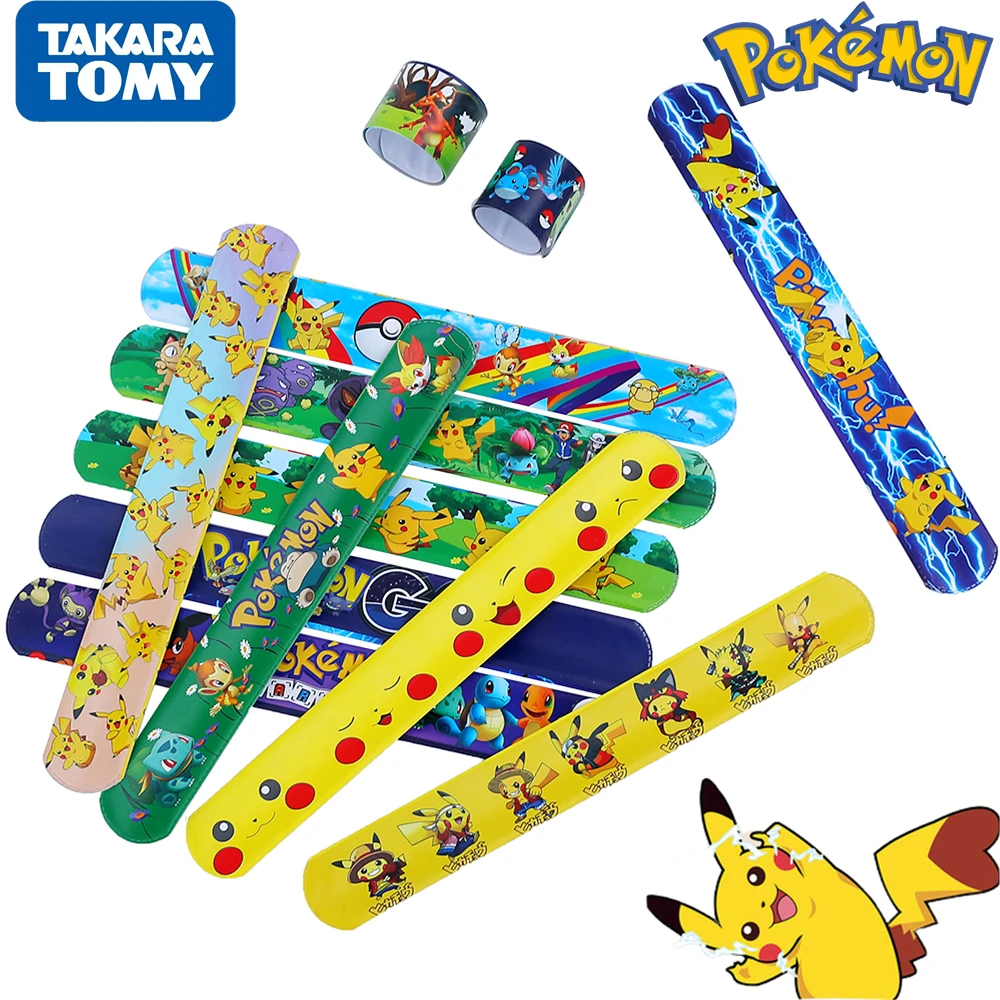 Pokemon Snap Circle Party Bracelets Pikachu Figures Anime Wristband Child Slap Band Puzzle Toys Boys Girls Birthday Party Gifts