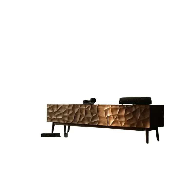 All solid wood medium and ancient style advanced special-shaped TV cabinet creative floor living room small apartment storage