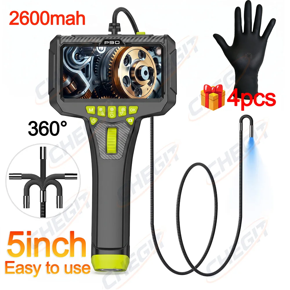 360° Industrial Endoscope Camera 5inch Screen HD IP67 Waterproof With LED Light Inspection Borescope for Pipe Car Repair AC image 3