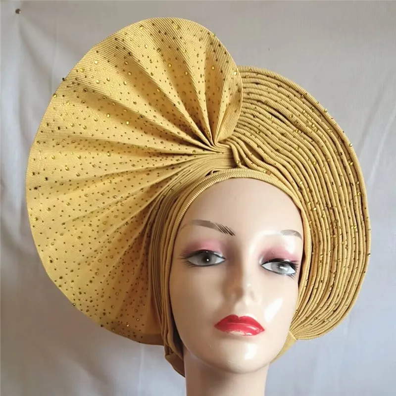 Nigerian gel headgear, with stone bead, already made auto, turban, afro aso ebi gel aso oke, wide brim headgear 7L051801