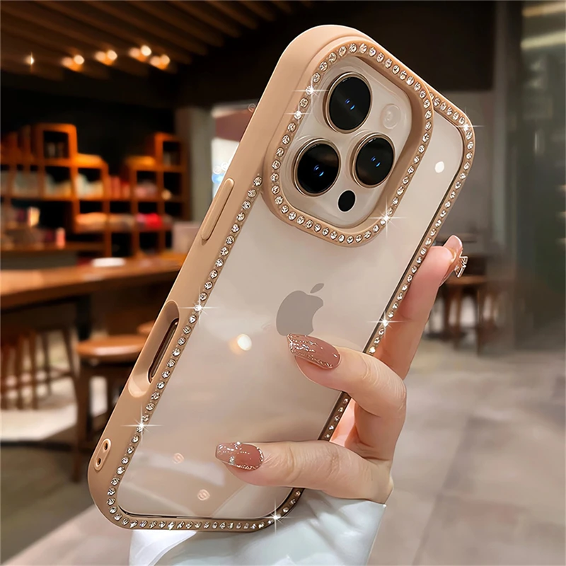 Luxury Bling Rhinestone Diamond Transparent Case For iPhone 16 Pro Max 15 14 13 Shockproof Protection Bumper Hard Acrylic Cover