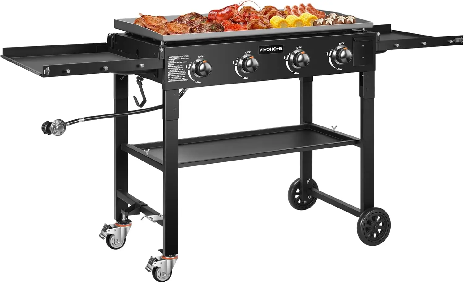 

Газовый гриль на пропане с 4 конфорками, 60 000 БТЕ, складной гриль с плоской вершиной и боковыми полками, пикники и семейный барбекю, сверхмощный, устойчивый к ржавчине