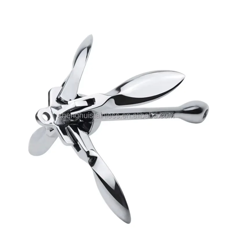 Folding Grapnel Anchor, 316 Stainless Steel, Compact 4-Tine Folding Design, Marine Hardware, for Inflatable Boat Dinghy Kayak