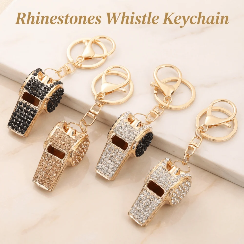 

Luxury Rhinestones Whistle Keychain Waterproof Creative Shining Whistle Pendant Fashion Wear-resistant Referee Whistle