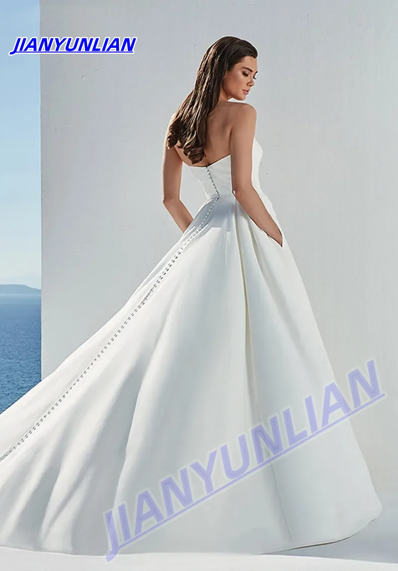 Customized Wedding Dress A-Line Satin Elegant Boat Neck Neckline Straopless Chapel Train With For Party Plus Sizes Bride Gown