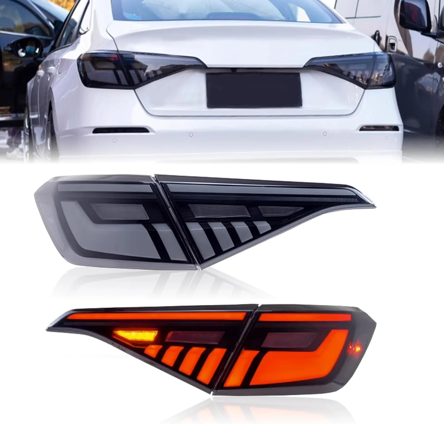 

Pair Smoke Tail Light Assembly for Honda Civic 11th Gen Sedan 2022 2023 2024 Sequential Rear Lamps with Animation DRL Indicator
