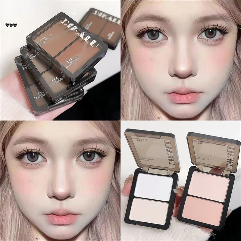 Paleta de contorno à prova d'água 2 cores iluminador blush 2 em 1 kit de maquiagem acabamento cremoso de longa duração para todos os tons de pele maquiagem
