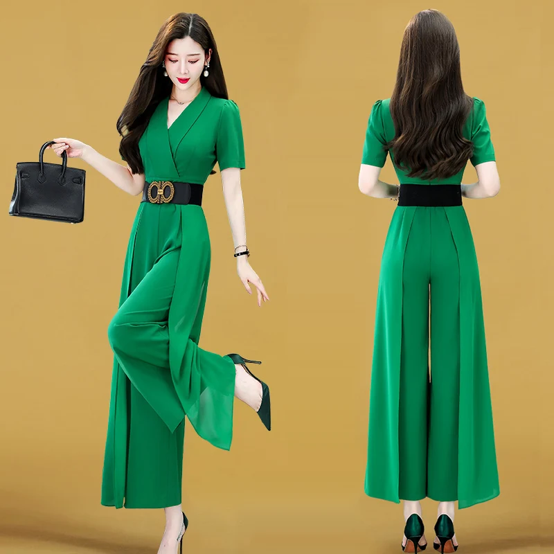 

2025 New Women's Summer Slimming Wide Leg antung One-Piece Suit High End Sensation Faionable Commute mid Waist Long Pants