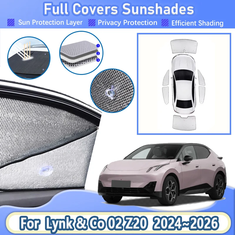 

For Lynk & Co 02 Z20 E335 2024 2025 2026 Car Window Curtain Windshield UV Blocking Sunshade Reflector Shade Visor Accessories