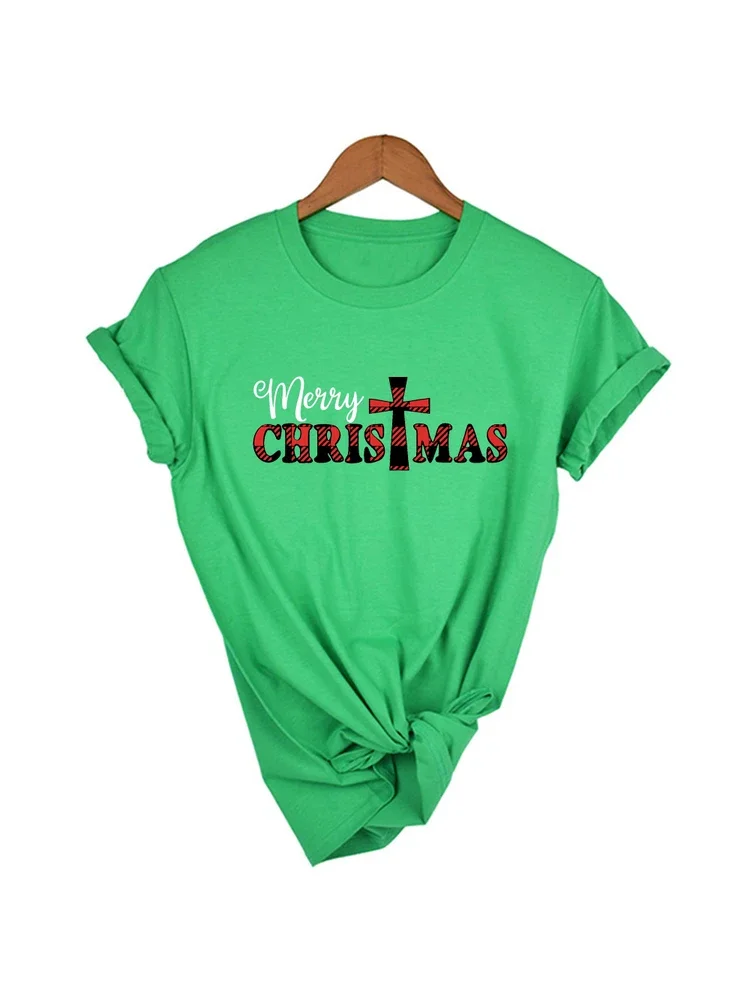 Women Graphic T Shirt Christmas Christian  Cross Jesus Believe Aesthetic Harajuku T-shirt Xmas Gift Tees Tops Camisetas Mujer