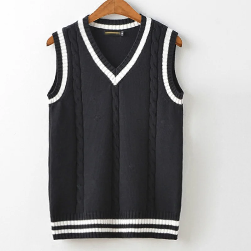 Trui Vest Heren Dikke V-Hals Mouwloze Gebreide Truien Vesten Gestreepte Retro Preppy-Stijl Eenvoudige Chique Losse Casual All-Match