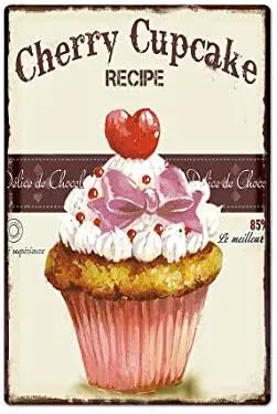 8X12 IN Fresh Baked Goods Tin Sign Cherry Cupcake Recipemetal for Cafes Bars Pubs Shop Wall Funny Retro Signs