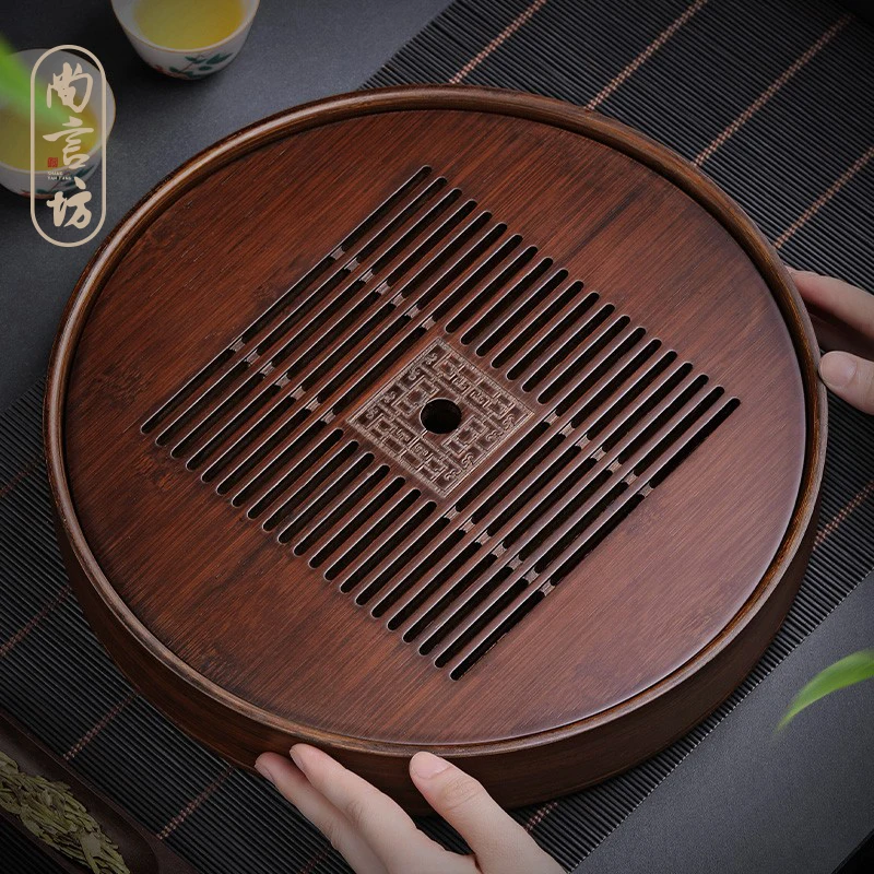 

|Bamboo round Tea Tray Household Drain Tray Tea Set Small Tea Table Modern Minimalist Kung Fu Solid Wood Tea Pitcher Bamboo Tea