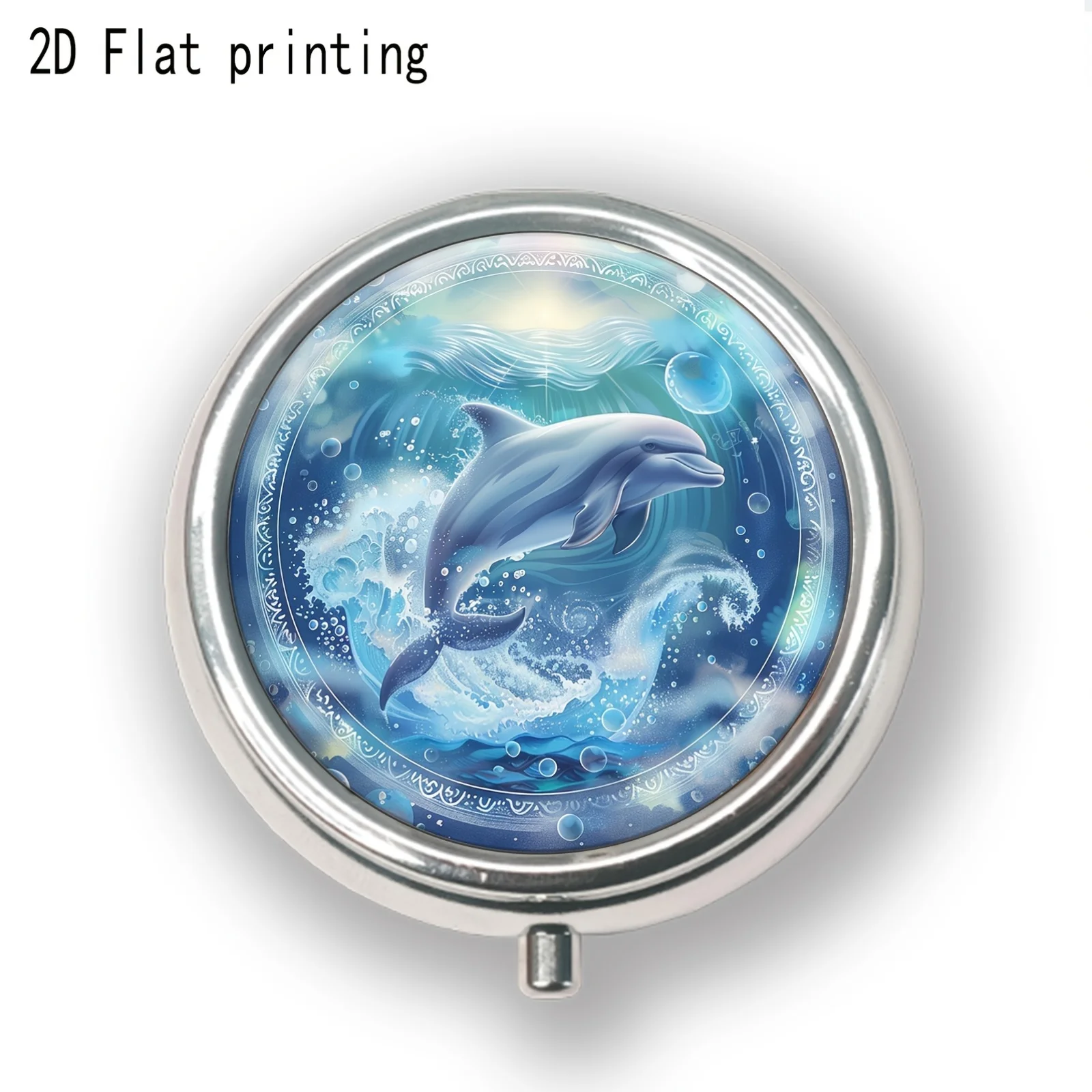 Sea Wave Dolphin three-compartment portable box, flat single-sided printing, pill box size, small accessory storage, exquisite and convenient, with compartments for organization, essential for travel, top choice