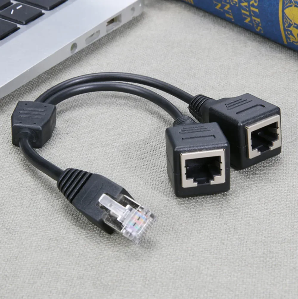 RJ45 1 Male 2 Female Socket Port LAN Ethernet Network Splitter Y-shaped Stable Transmission Network Lead Extension Cable
