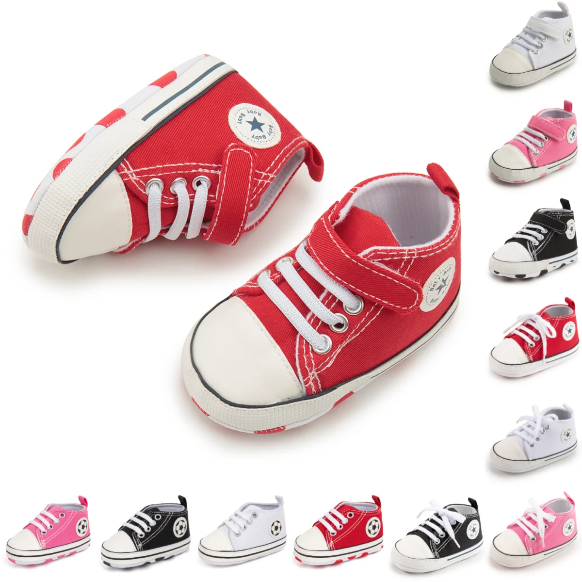 

High Tops Baby Soccer First Walkers Classic Canvas Casual Sneakers Cotton Soft Anti-slip Sole Fashion Versatile Sports Style