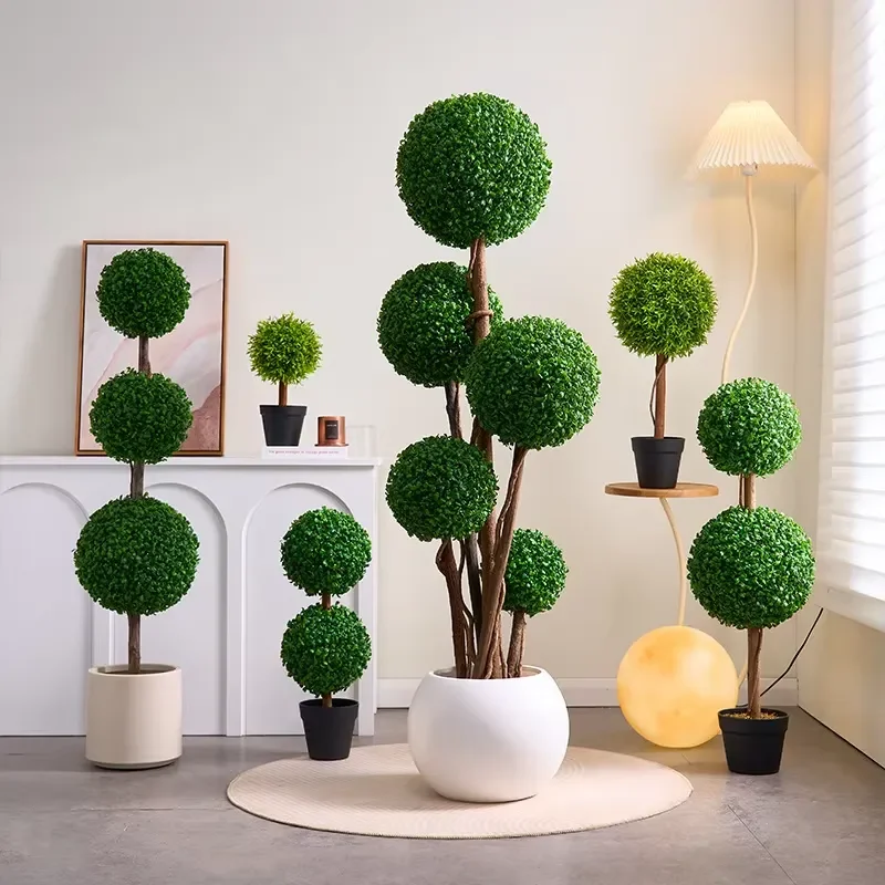 120cm Artificial Green Tree Multi Ball Bionic Plant Potted Floor Standing Decoration for Living Room Home Office Interior