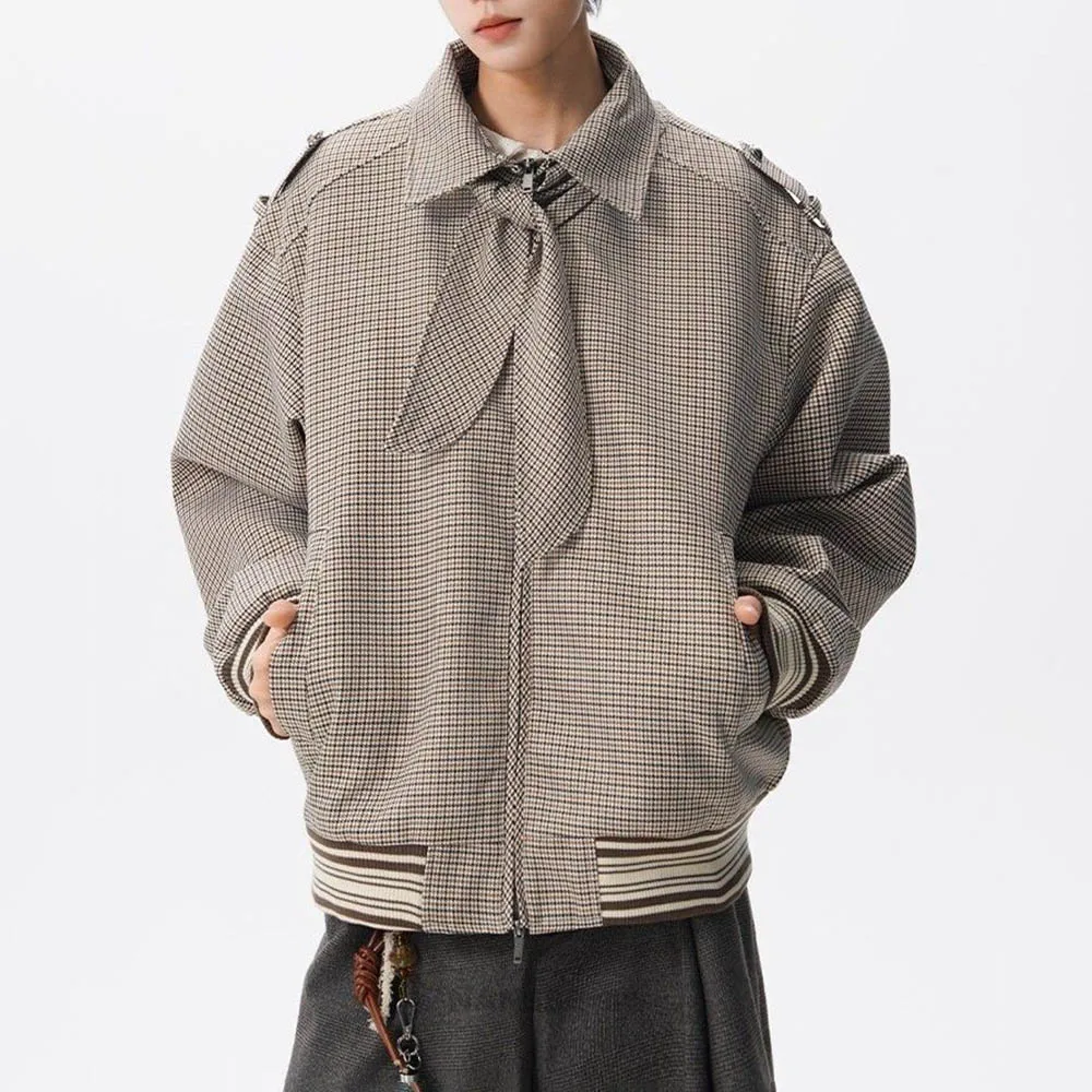 

Осенняя новая мужская куртка с длинными рукавами «гусиные лапки» в американском стиле ретро, модный тренд, уличные повседневные свободные нишевые мужские топы 2025