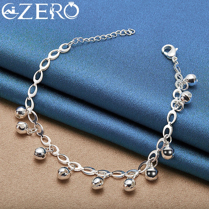 ALIZERO 925 Sterling Silver Bell Beads Bracelet Chain For Women Fashion Wedding Engagement Party Jewelry Girl Cute Accessories