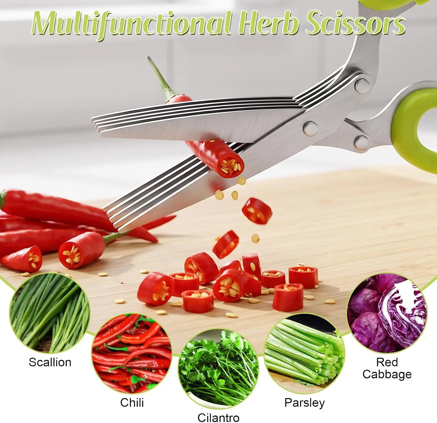 Multifunctional 5 Layers Stainless Steel Knives Kitchen Scissors Scallion Cutter Herb Laver Spices Cook Cut Shredders & Slicers