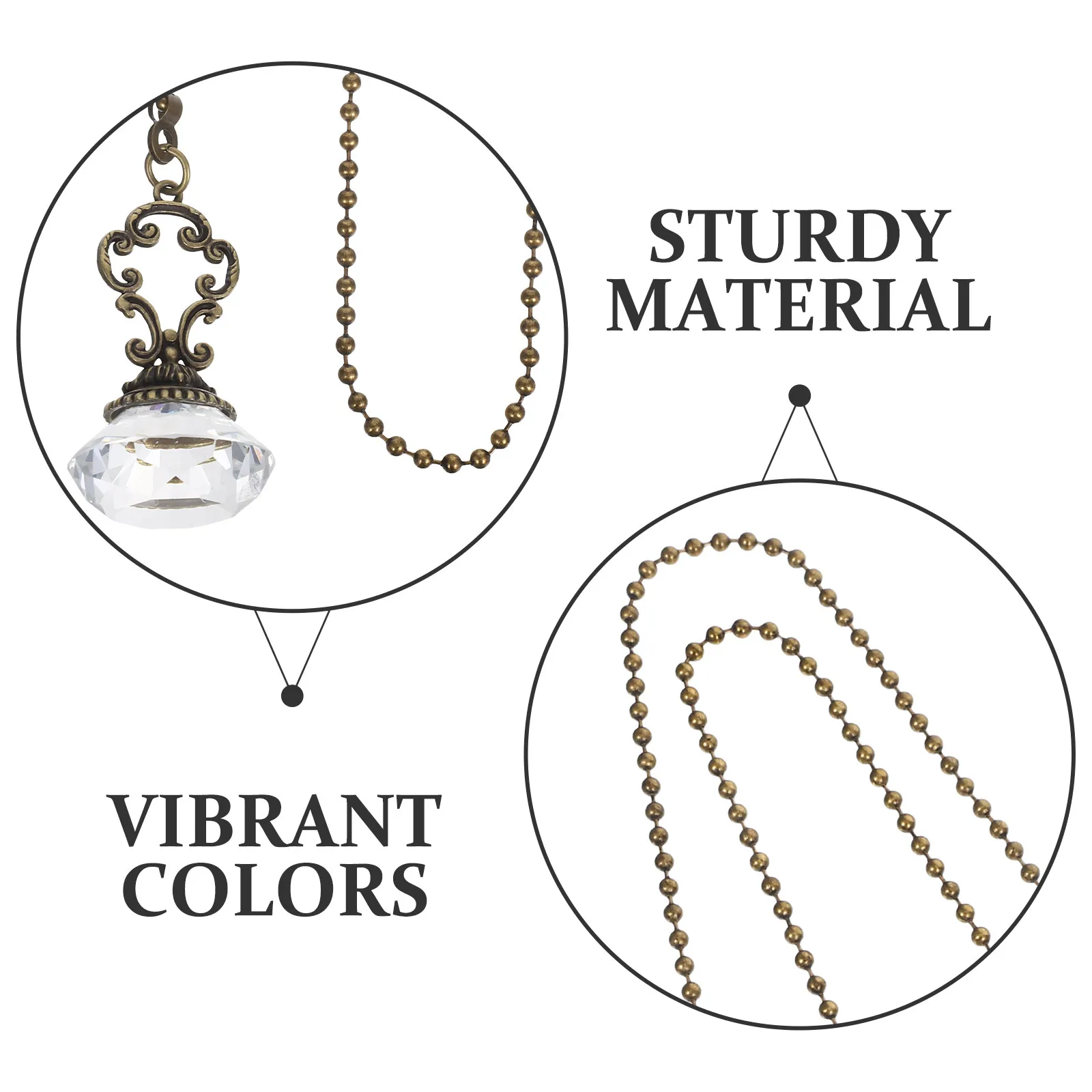 2Pcs Ceiling Fan Pull Chains Decorative For Office Decor Home Decoration Vintage Crystal Pendant Extender