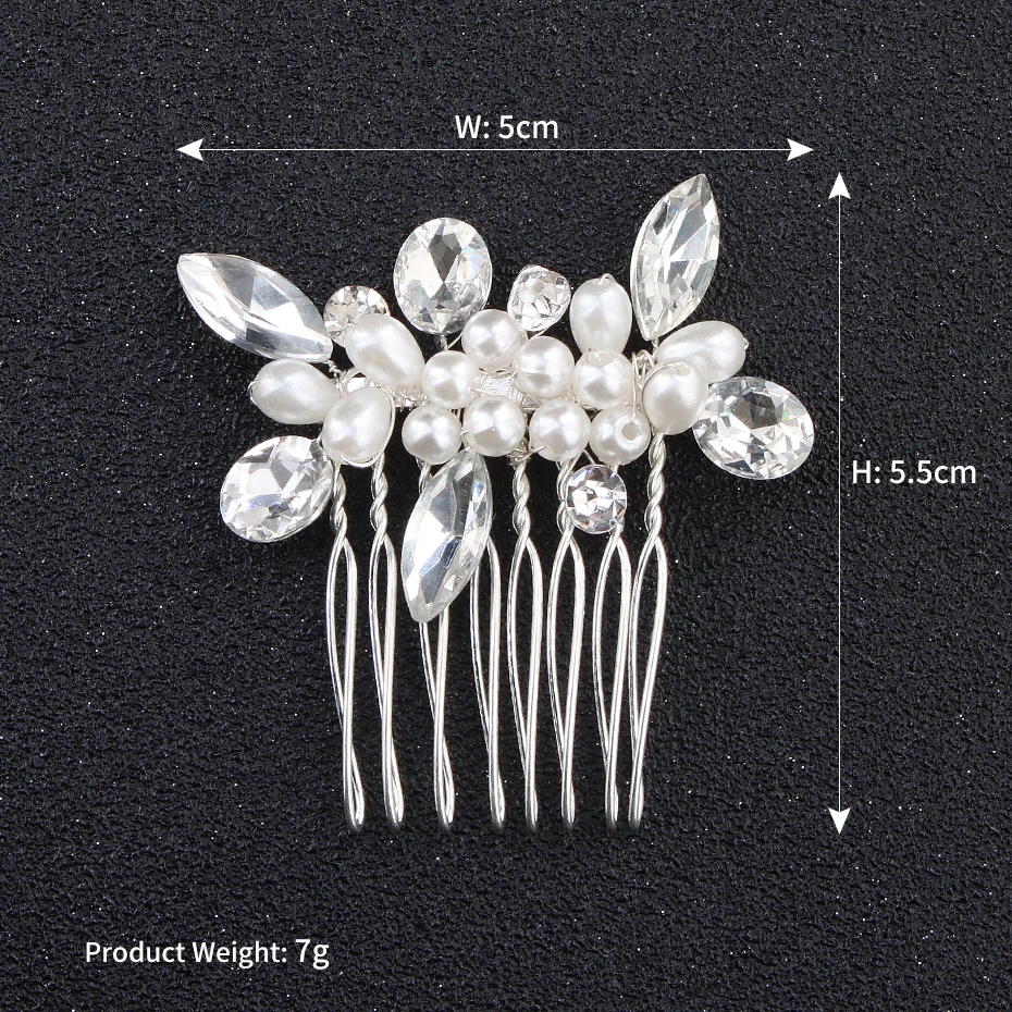 Neuer Haarkamm aus Silberlegierung, handgefertigte Perlen, Strasssteine, modischer Metall-Kopfschmuck, elegantes Haarschmuck-Accessoire für Frauen – Detail 14