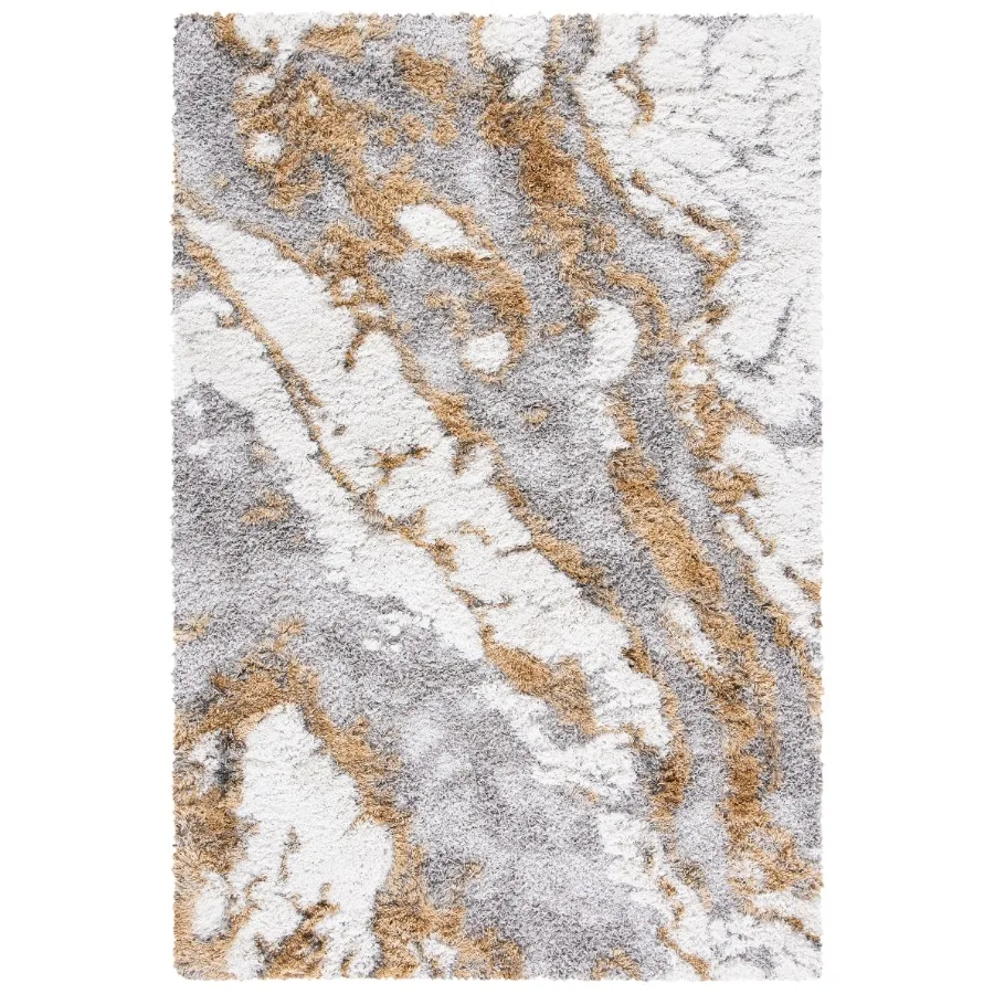 Horizon Konstantinos Abstract Shag Area Rug Grey Gold 4' x 6'