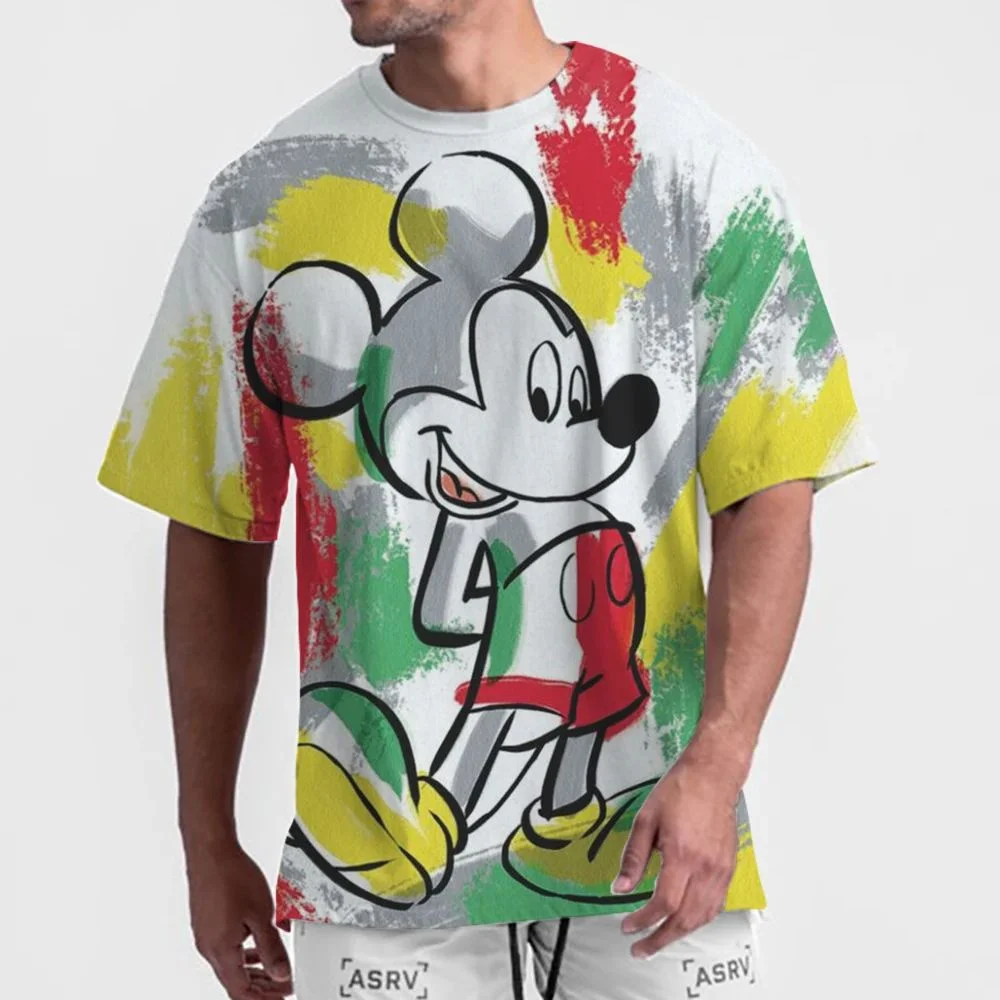 

Disney Summer Men Cute Mickey Mouse T-Shirt Fashion Cartoon O-Neck Tops Tees Male Short Sleeve Clothing Casual Outfit Streetwear