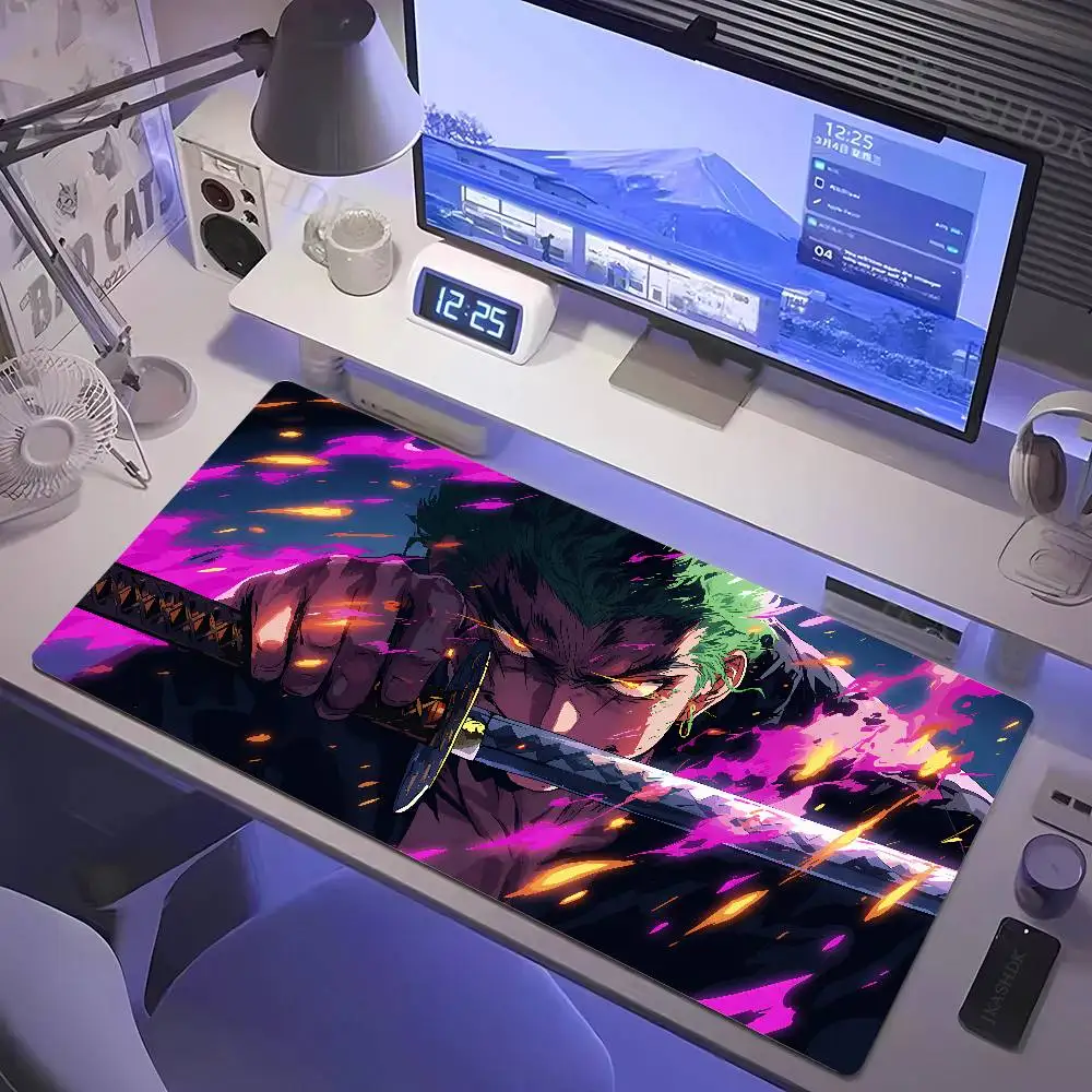 Gaming Mouse Pad Gamer Home Computer Accessories Cool One Piece Roronoa Zoro Mousepad XXL Keyboard Pad Non-Slip Office Mouse Mat