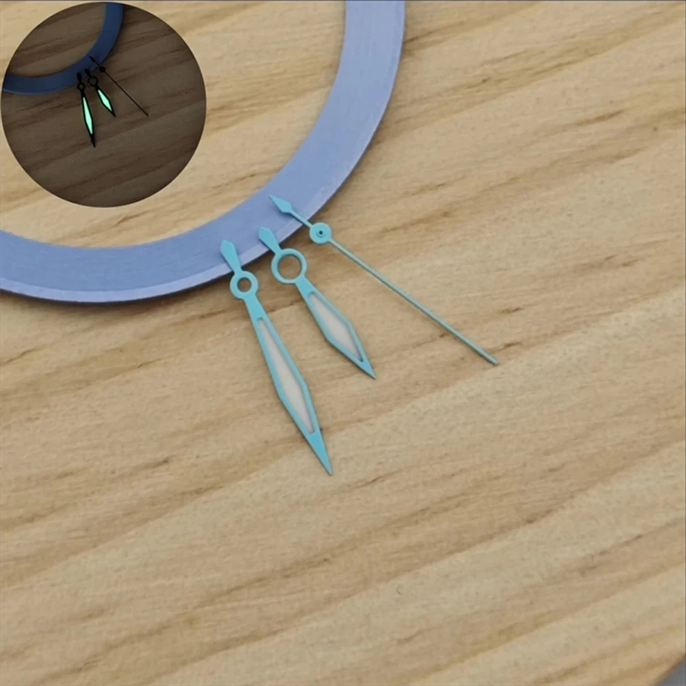 3 pezzi lancette luminose verdi 8,5x12,5x13mm accessori per orologi con ago a forma di spada per movimento NH35/NH36