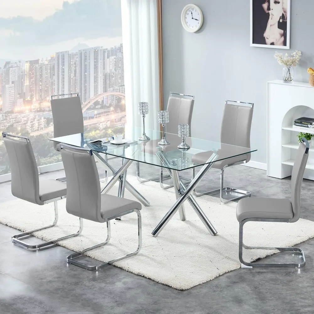 Modern Leather Dining Chairs Set of 8,Armless Kitchen Chairs,Dining Room Chairs with Upholstered Padded Seat