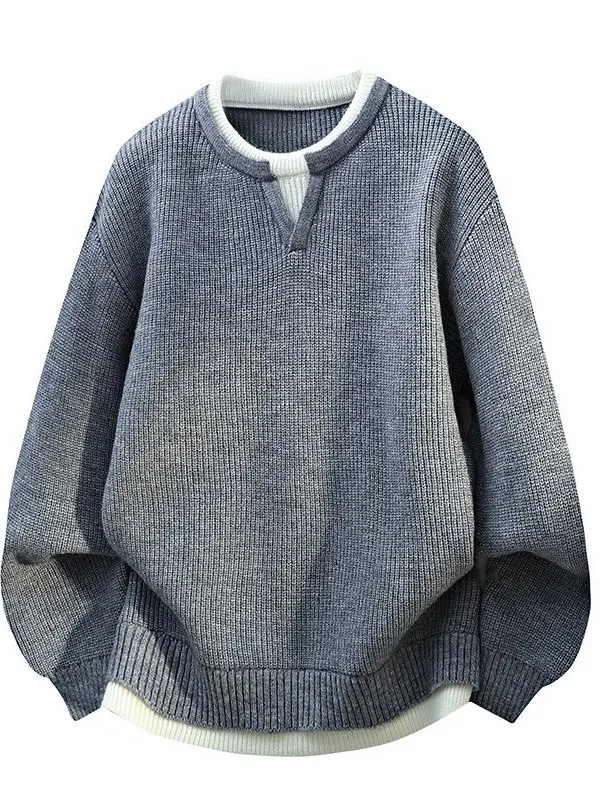 

Новый мужской утепленный вязаный свитер на осень-зиму 2025: свободный крой, комфортный, теплый, с длинным рукавом и круглым вырезом