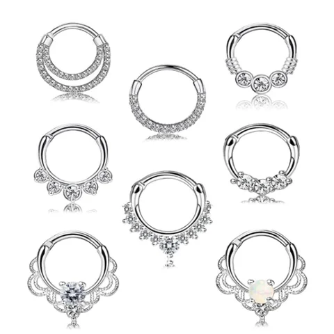 8pcs 16G 316L Stainless Steel Septum Nose Rings,Hyposensitization CZ Cartilage Tragus Helix Daith Hoop Earring Piercing Jewelry