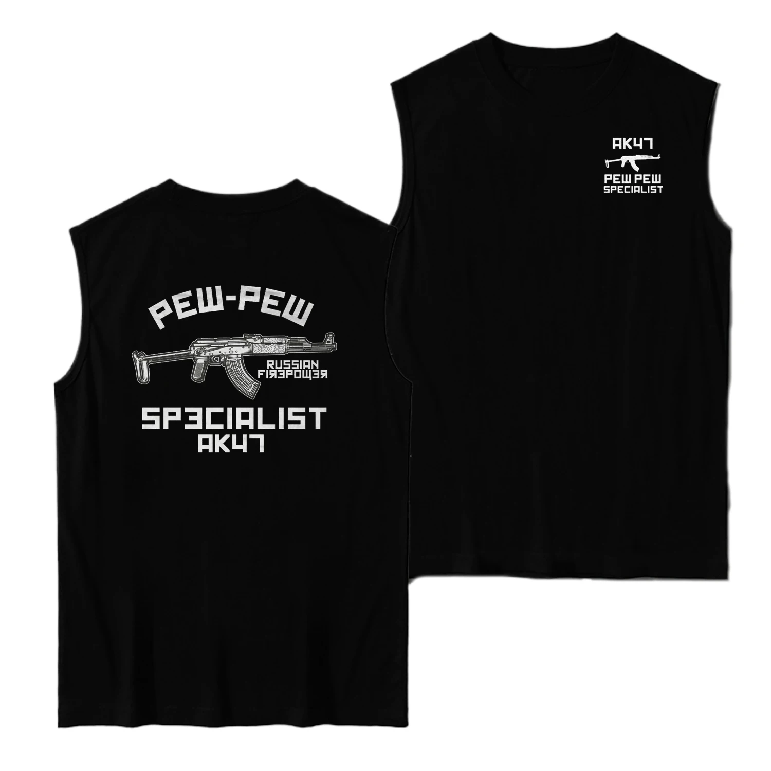 PEW-PEW Soviet Russian Kalashnikov AK-47 Assault Rifle Vest 100% Cotton O-Neck Summer Casual Mens Tanktop Sleeveless T-shirt