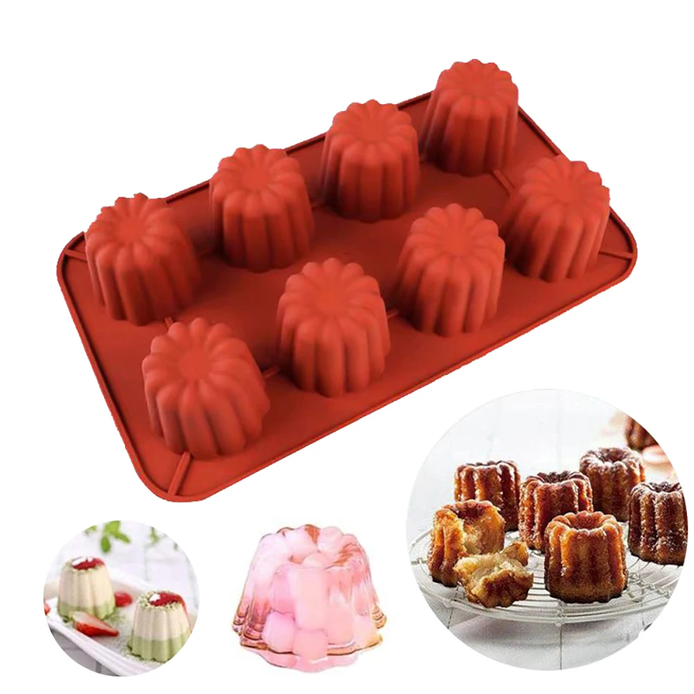 8-Cavity Silicone Cake Mold Rectangular Spiral Donuts Round Flat Mousse Muffin Dessert Pastry Mould DIY Baking Decoration Tools