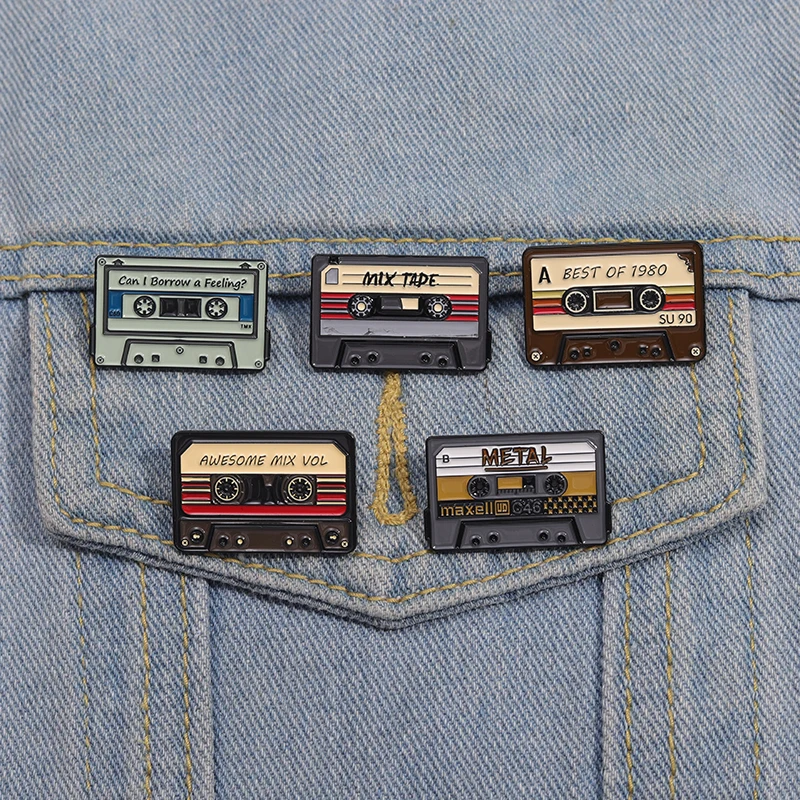 80\'s Tape Recording Enamel Pins Retro Best Of 1980 Mix Tape Metal Brooches Wholesale Lapel Badge Accessories Gift for Friends