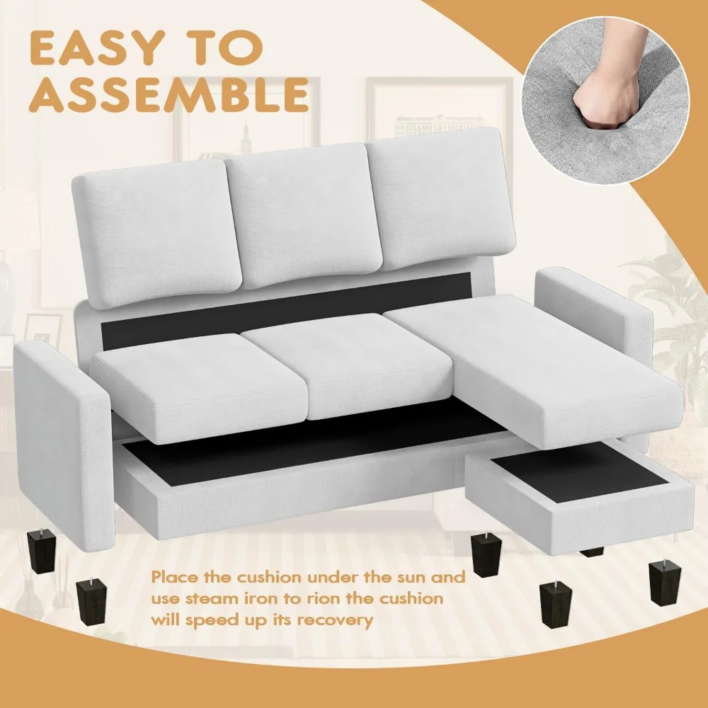 โซฟาปรับนอนรูปตัวแอล 3 ที่นั่ง หุ้มผ้าลินินทันสมัย เหมาะสำหรับพื้นที่ขนาดเล็ก โซฟาแสนสบายพร้อมที่วางแขน