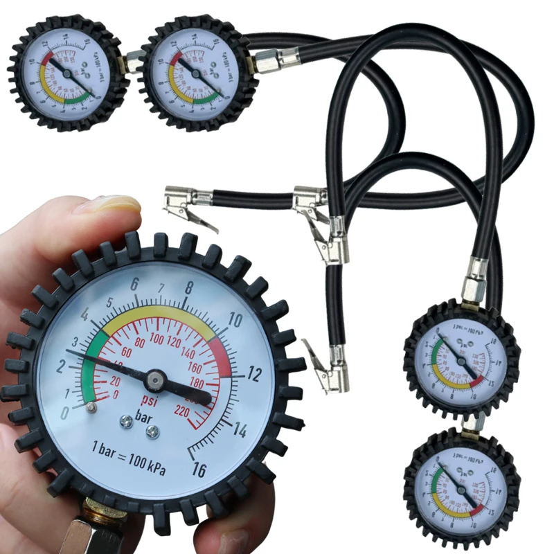 Тестер давления в шинах, многофункциональный автомобильный мотоциклетный манометр для шин, воздушный компрессор, циферблатный манометр, инструмент для накачивания насоса 45 см