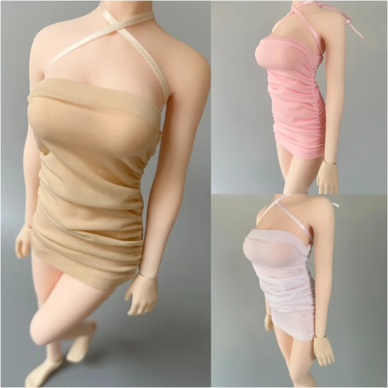 ชุดเดรสจีบผ้าไหมน้ำแข็งแบบคล้องคอ ขนาด 1/6 สำหรับนักสู้หญิง ใช้ตกแต่งตัวฟิกเกอร์แอคชั่นขนาด 12 นิ้ว