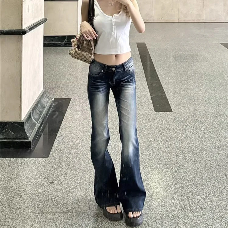 

Harajuku Vintage Low Waist Jeans for Women Streetwear Y2K Slim Fit Long Pants Woman Spring Autumn Retro Flared Denim Trousers