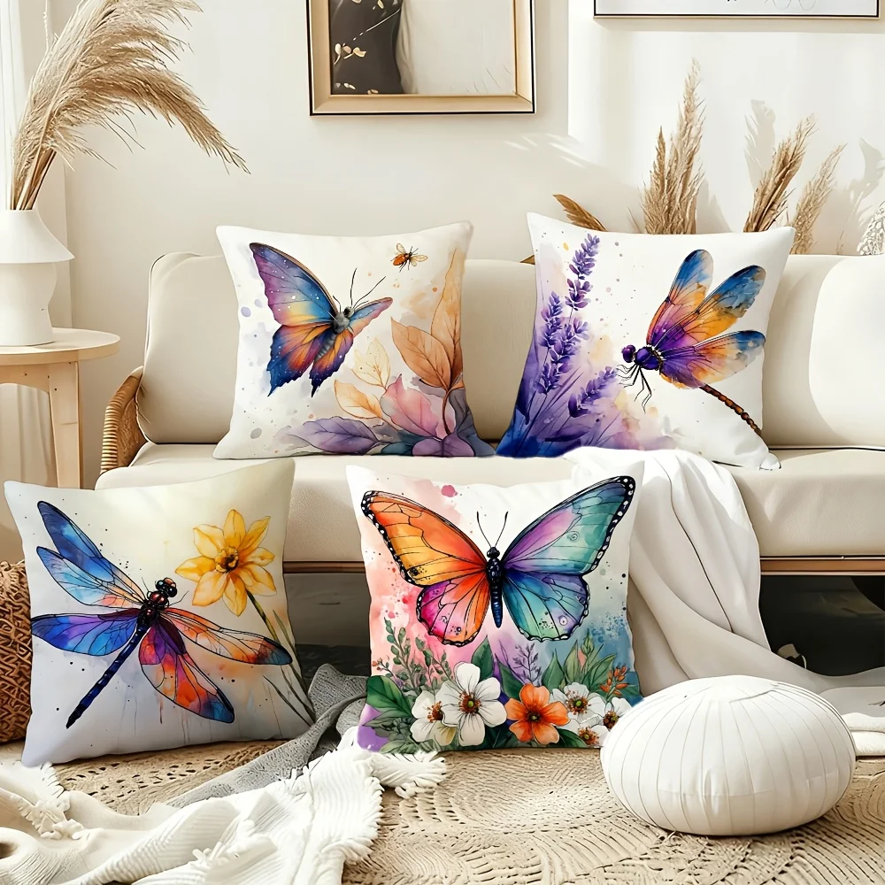 Colorful watercolor insects theme digital printing pillow cover Short plush Suitable living bedrooms sofas throw cushion cover