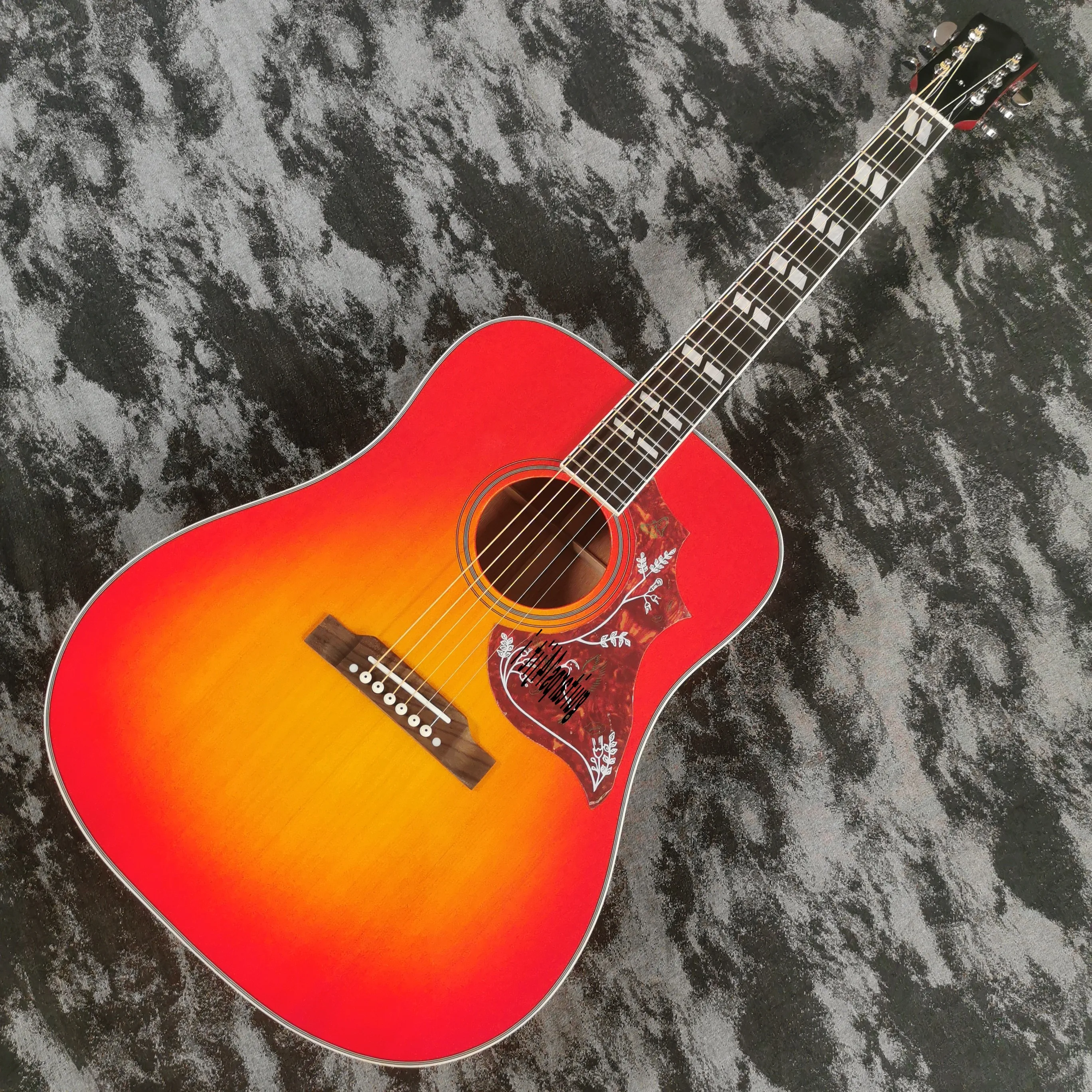 D-type bucket hummingbird series 41 inch solid wood profile top sunset red glossy paint acoustic guitar