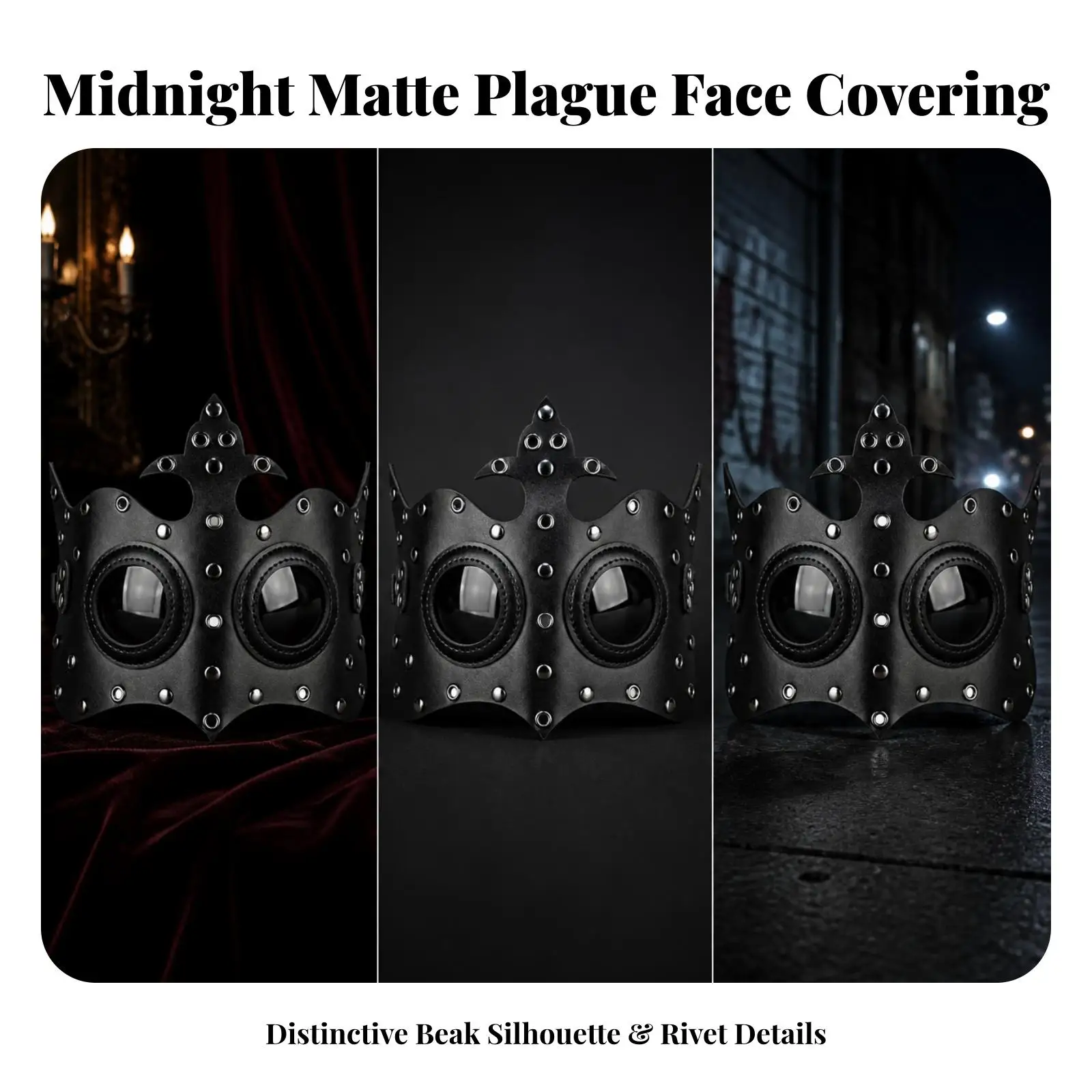 Black Leather Plague Mask Cosplay Face Cover Gothic Horror Mask with Adjustable Straps for Costume Party