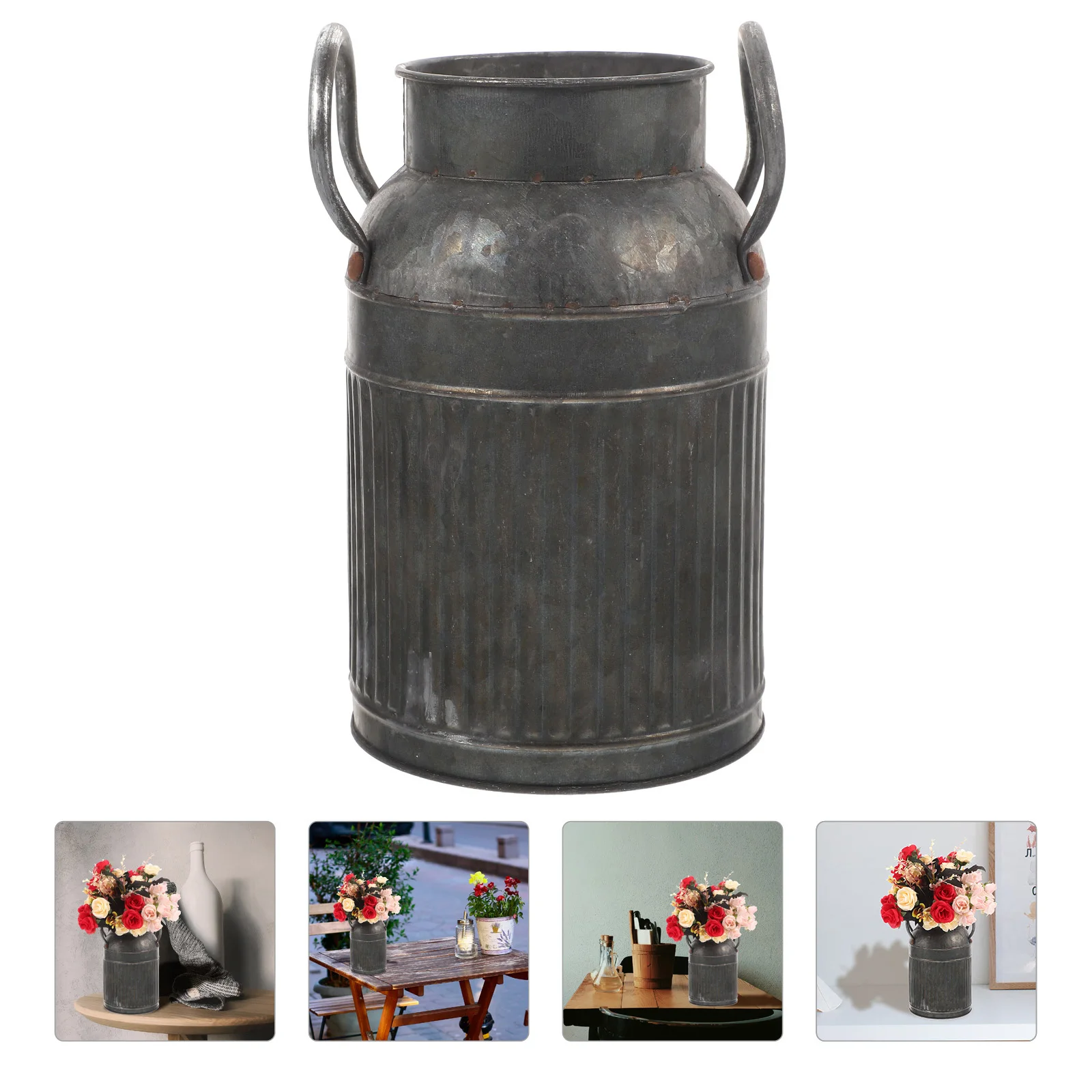 Metal Flower Pot Artificial Bucket Indoor Rustic Vase Grey Creative Vases Hanging Farmhouse