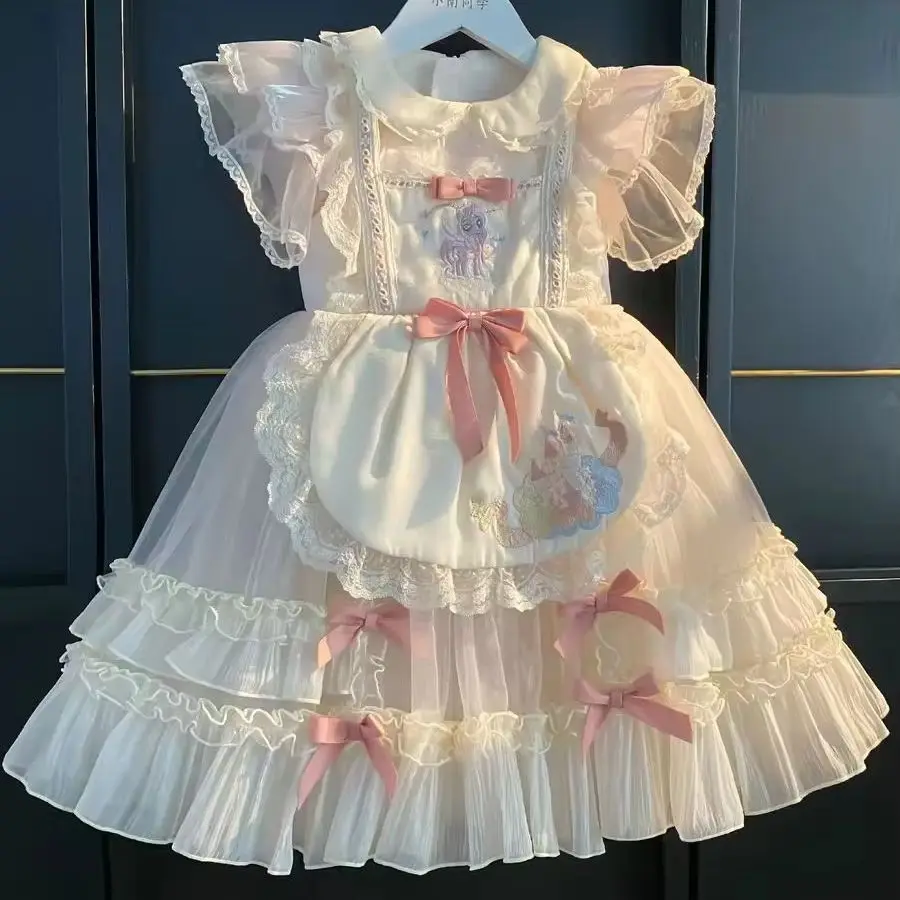 

3pcs Spanish Children Princess Dress Eid Dress Lolita's Birthday Dress Vitange Girls Maid Dress 0-6years Flower Girl Dresses