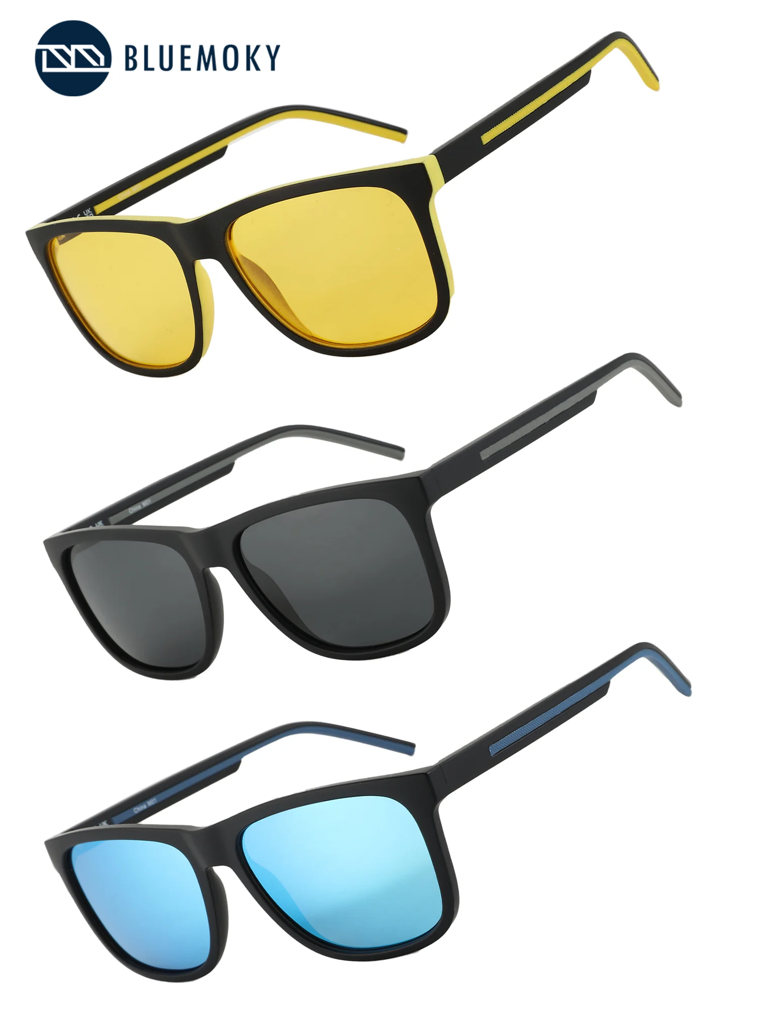 

BLUEMOKY Mens Polarized Sunglasses UV400 Protection Square TR90 Frame Lightweight Driving Outdoor Sturdy Comfortable Fit